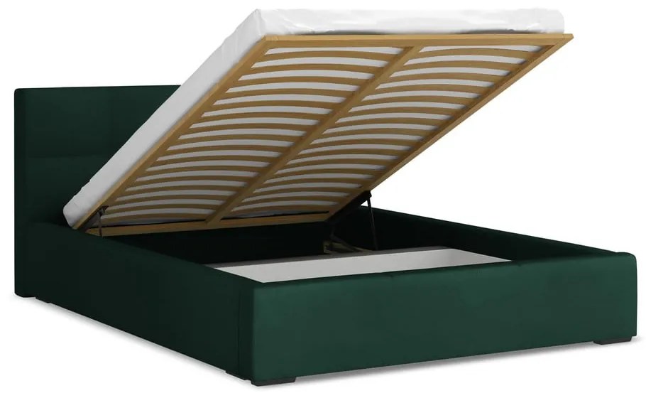 Letto matrimoniale imbottito verde scuro in velluto con contenitore con rete inclusa 140x200 cm Hiko – Makamii