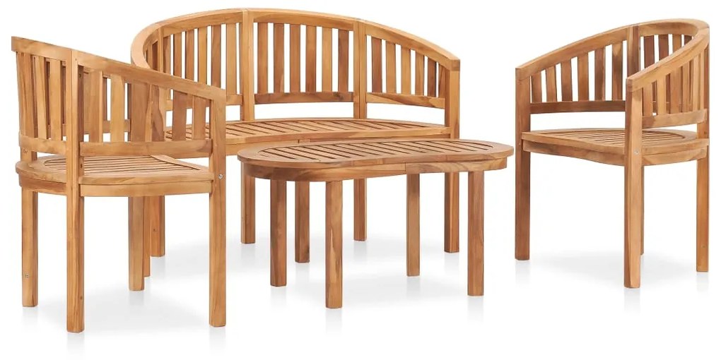 Set salotto da giardino 4 pz design curvo in massello di teak