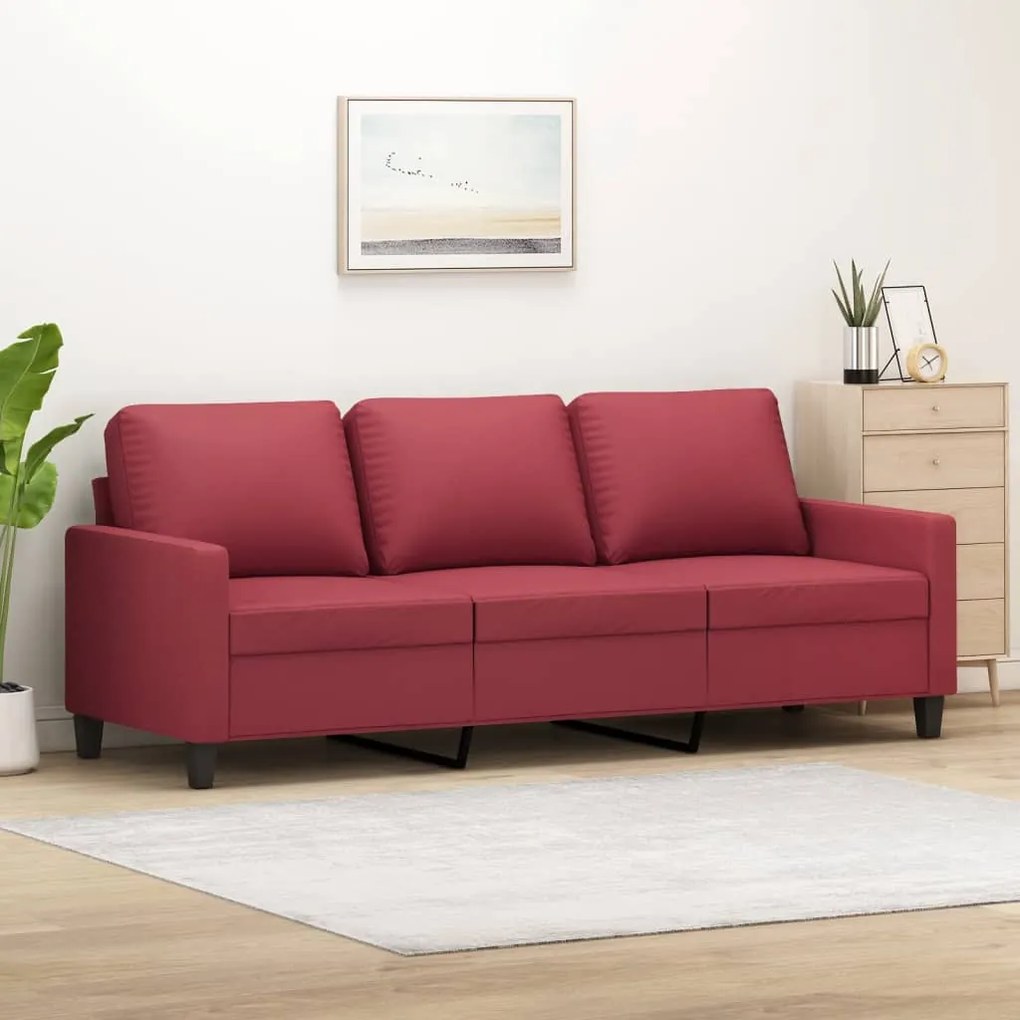 Divano A 3 Posti Rosso Vino 180 Cm İn Similpelle /