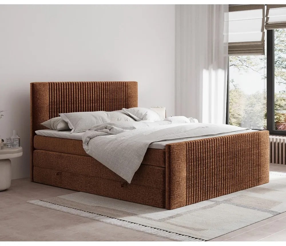 Letto boxspring arancione con contenitore 180x200 cm Bergamo – Maison de Rêve