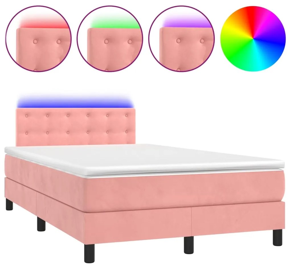 Letto a molle con materasso e led rosa 120x200 cm in velluto