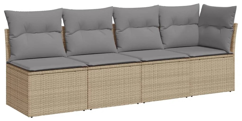 Divano da giardino con cuscini a 4 posti beige in polyrattan