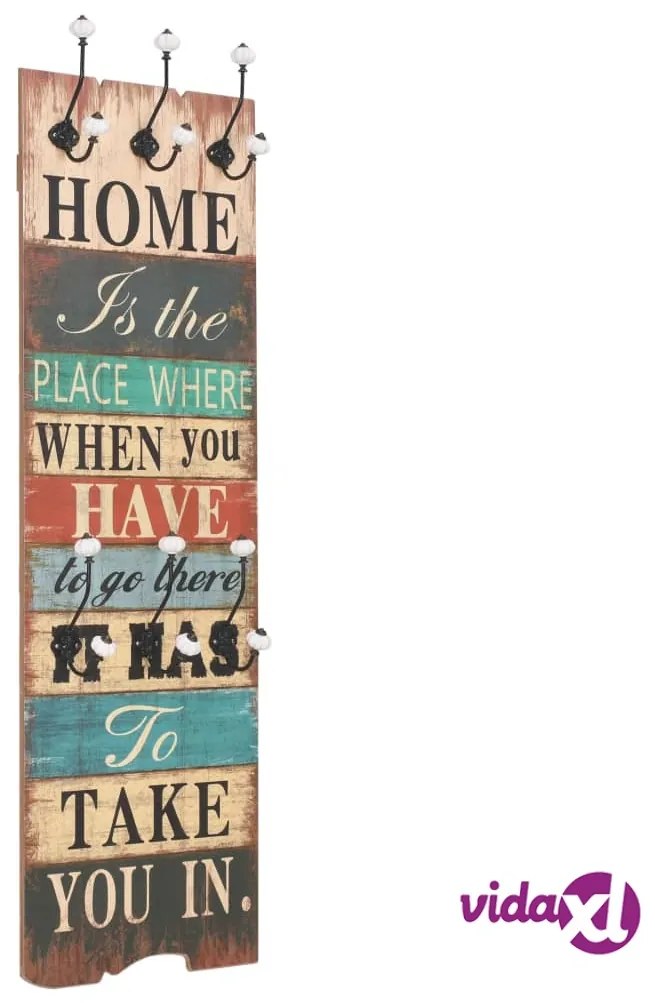 vidaXL Appendiabiti da Parete con 6 Ganci HOME IS 120x40 cm