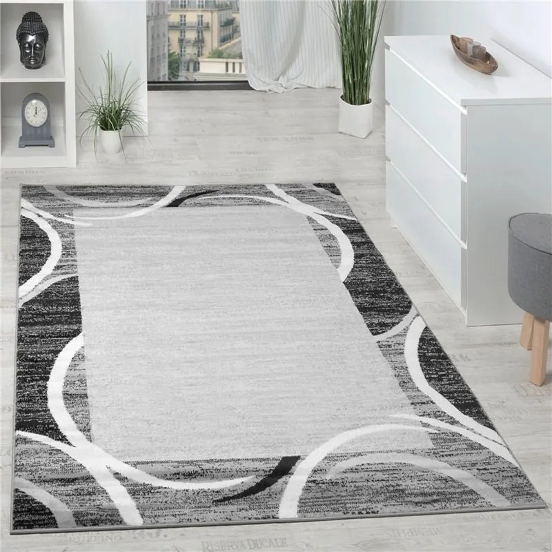 Tappeto di Design a Pelo Corto Forme Astratte Colori Assortiti  Colore Grigio, Dimensioni cm 200x280