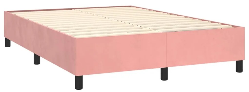 Letto a molle con materasso e led rosa 140x190 cm in velluto