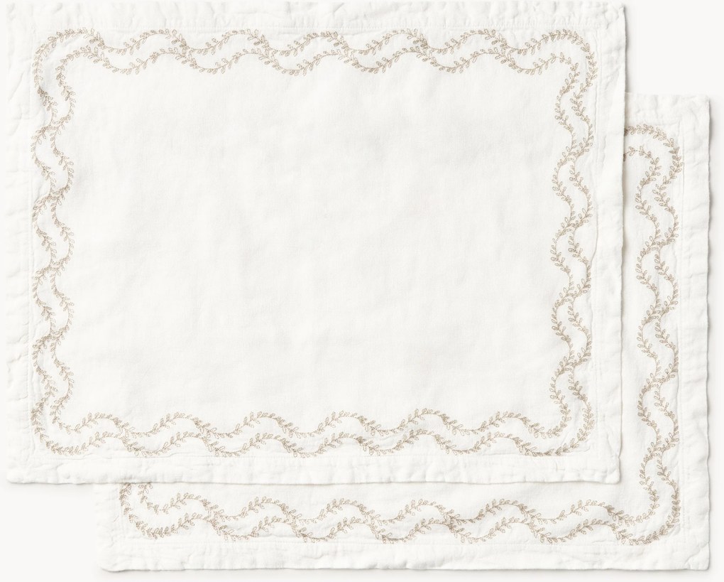 Set di 2 tovagliette in lino lavato ricamate a mano Ivy