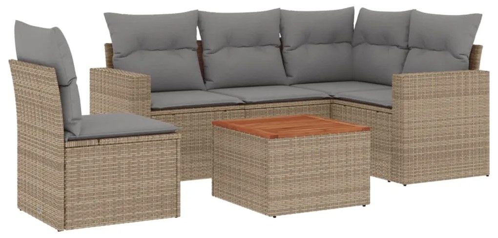 Set divano da giardino 6 pz con cuscini beige in polyrattan