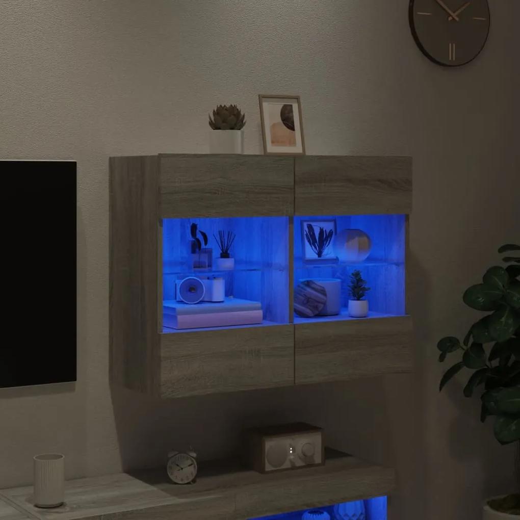 Mobile tv a parete con luci led grigio sonoma 78,5x30x60,5 cm