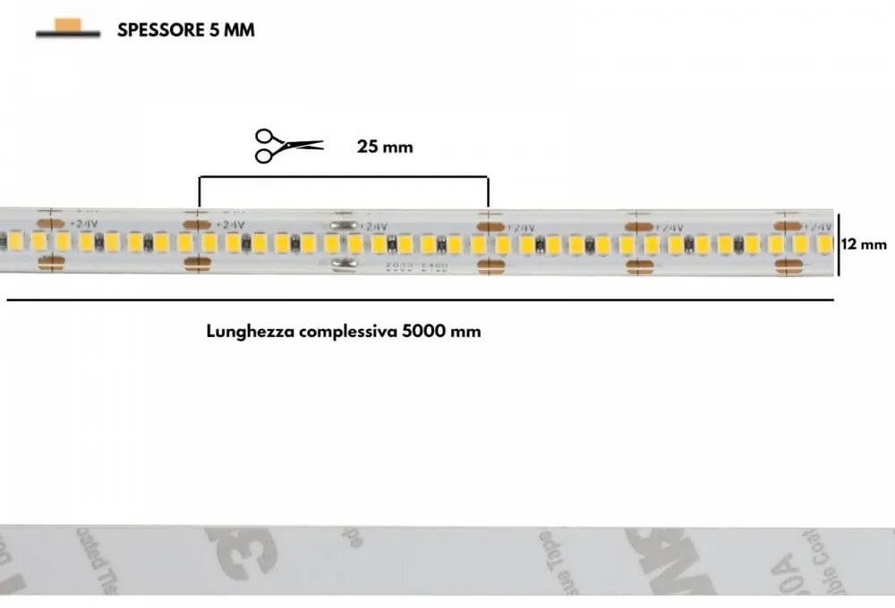 Striscia LED 2835/240 - IP67 - 25W/m - 5m - 24V - chip LUMILEDS Colore  Bianco Caldo 2.700K