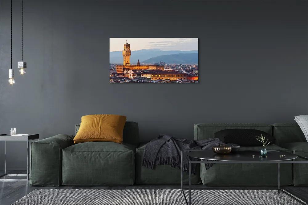 Quadro su tela Italia Castello Panorama Sunset 100x50 cm