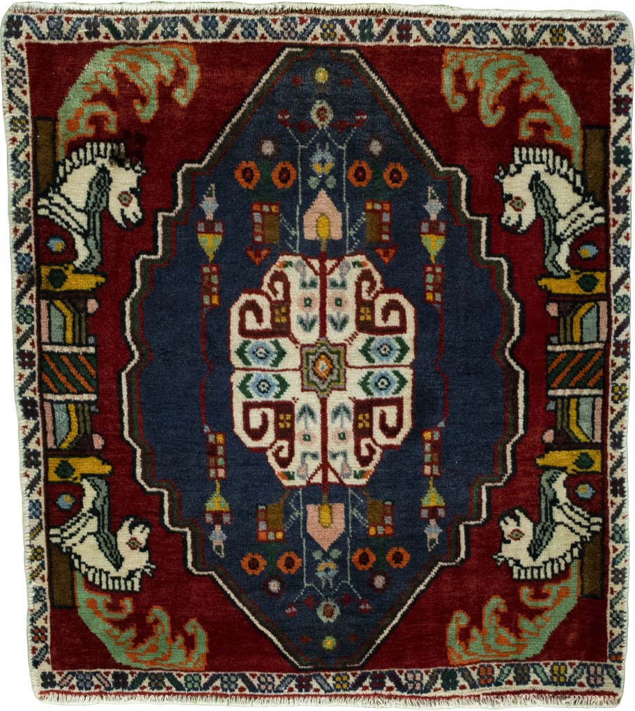 Shiraz Tappeto 80x70 Rosso (Iran) Annodato A Mano