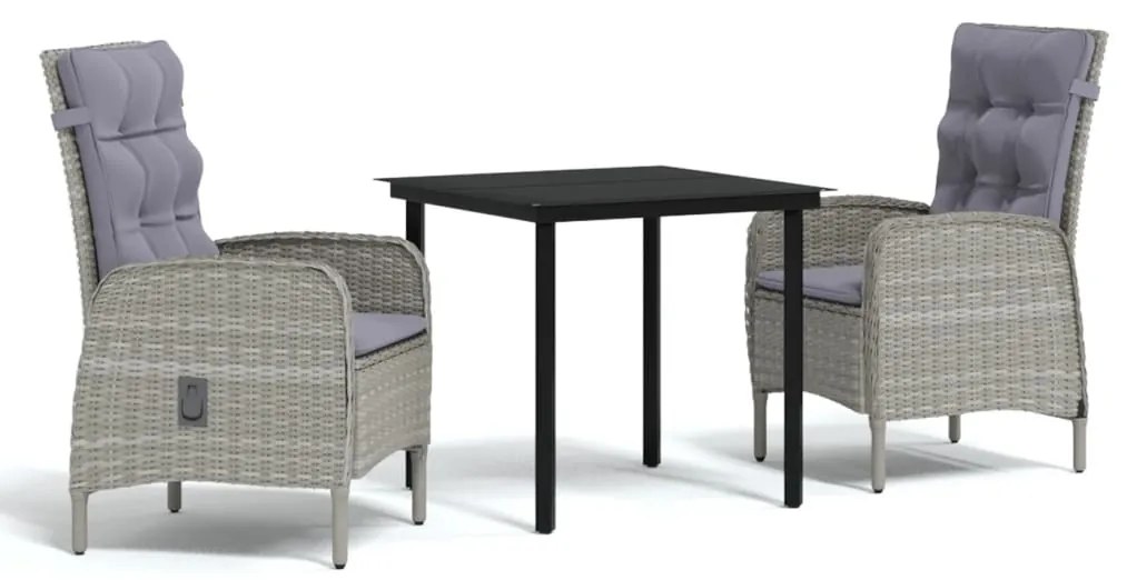 Set da pranzo per giardino 3 pz con cuscini grigio e nero