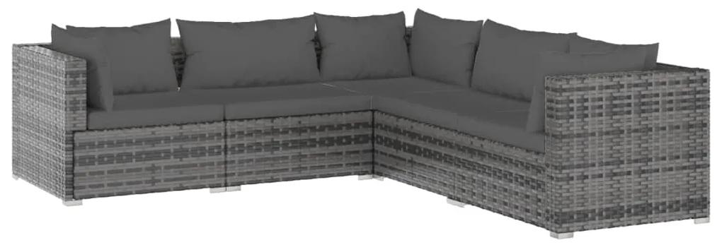 Set divani da giardino con cuscini 5 pz in polyrattan grigio