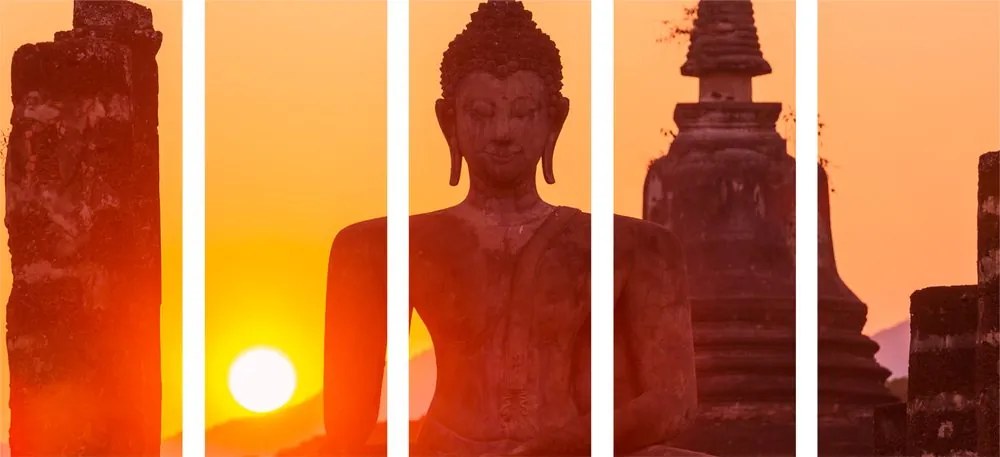 Quadri 5 pezzi – Statua di Buddha tra le pietre