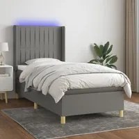 Letto a Molle Materasso e LED Grigio Scuro 80x200 cm in Tessuto cod mxl 59560