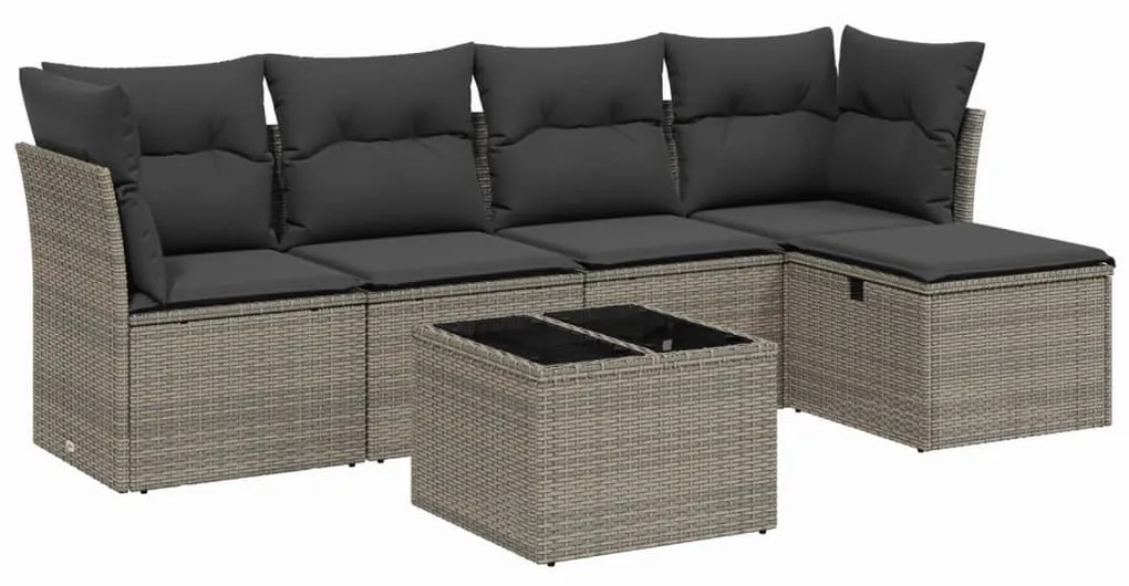 Set divano da giardino 6 pz con cuscini grigio in polyrattan