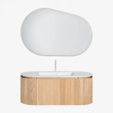 Set Mobili Da Bagno In Legno Carsone Con Lavabo Integrato Legno Naturale & Sin Mueble Auxiliar & Ovalado Led Y Antivaho (120x80 Cm) Meunier - Sklum