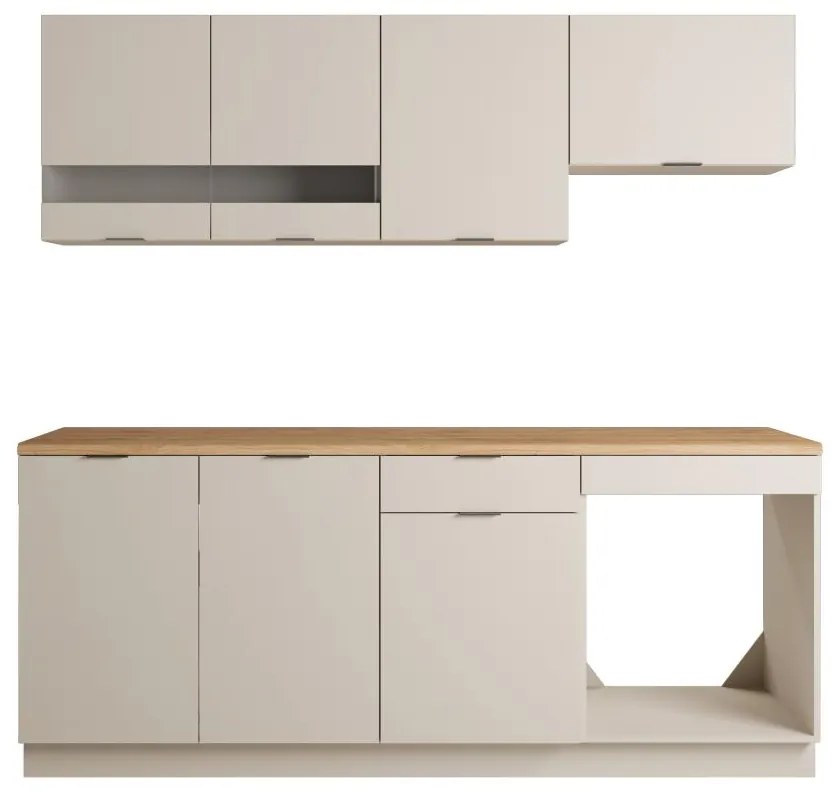 Cucina completa Con piano di lavoro 200 cm Beige e Naturale - CARMEO