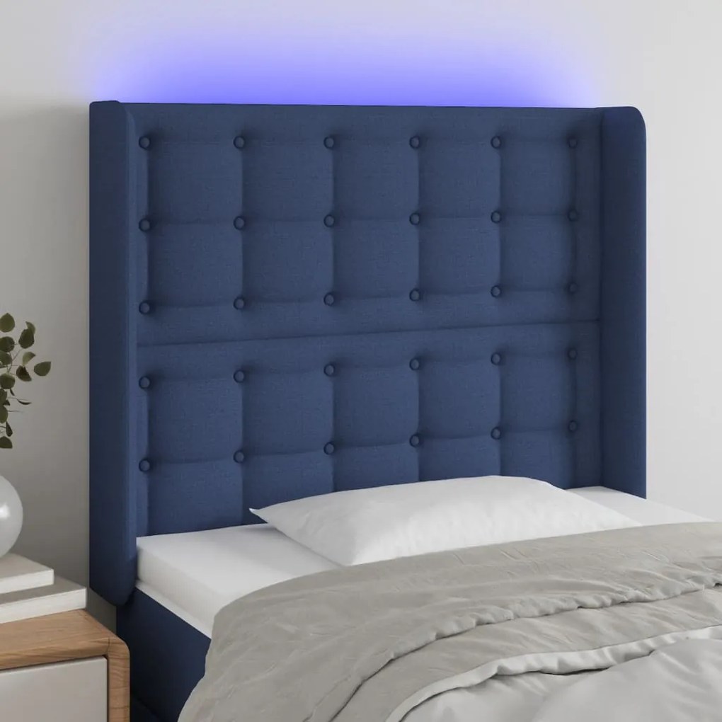 Testiera A Led Blu 93x16x118/128 Cm İn Tessuto /