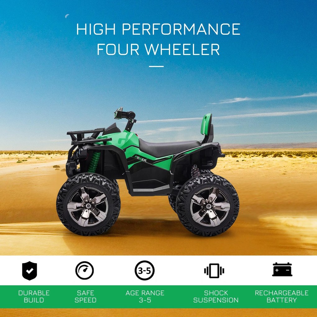 Quad per Bambini Elettrico 12V con Fari e Batteria Ricaricabile, Età 3-5 Anni, 100x65x73cm, Verde...