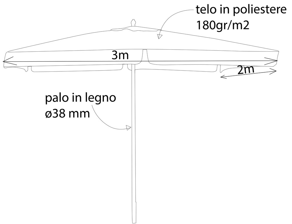 DOMINUS - ombrellone da giardino palo centrale in legno 2 x 3 m