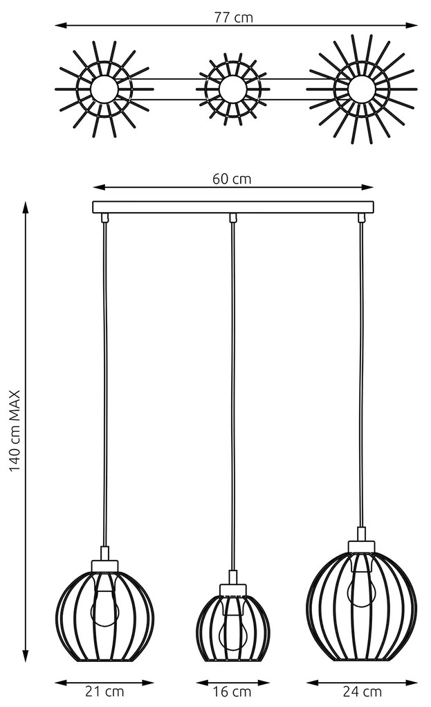 Sospensione Minimal Industrial Hathor 3 Luci Lineari Nera