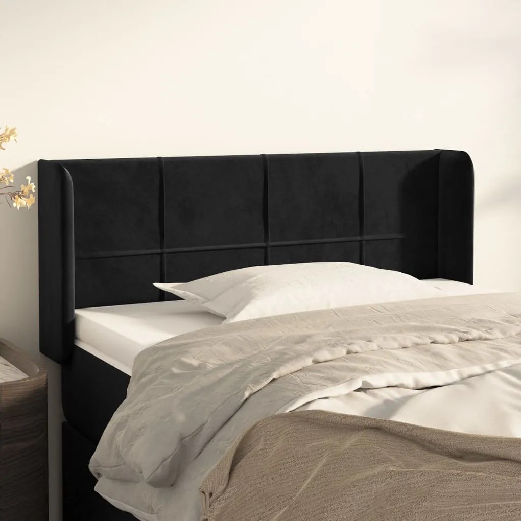 Testiera Ad Orecchio Nera 103x16x78/88 Cm İn Velluto /