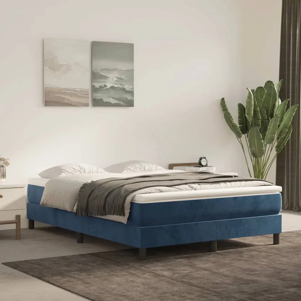 Materasso A Molle Blu Scuro 140x190x20 Cm İn Velluto /