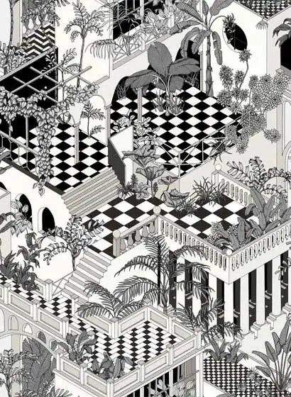 Cole & Son Carta da parati Miami Icons - Soot & Snow