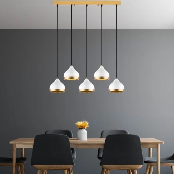 Lampadario a sospensione su cavo YILDO 5xE27/40W/230V bianco/oro