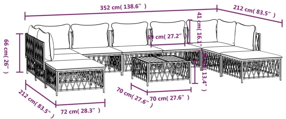 Set Salotto da Giardino 10 pz con Cuscini in Acciaio Bianco