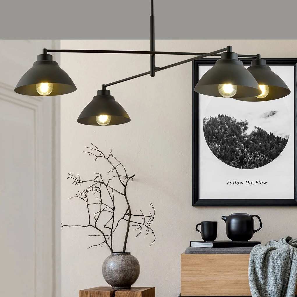 Lampadario Minimal Castore Acciaio Nero 4 Luci E27 Ip20