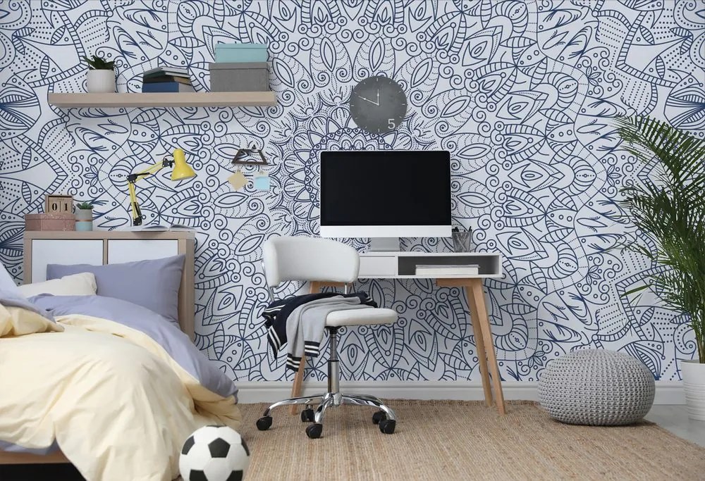 Carta da parati autoadesiva – Mandala decorativa dettagliata in blu