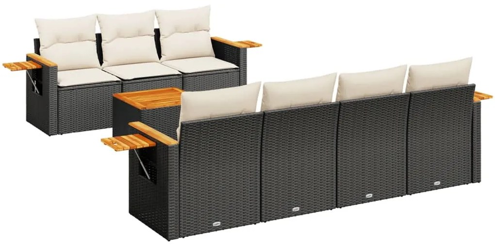 Set divani da giardino con cuscini 8 pz nero in polyrattan