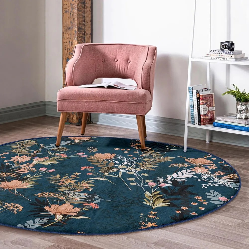Tappeto rotondo lavabile blu scuro adatto per aspirapolvere robot ø 120 cm Comfort - Mila Home