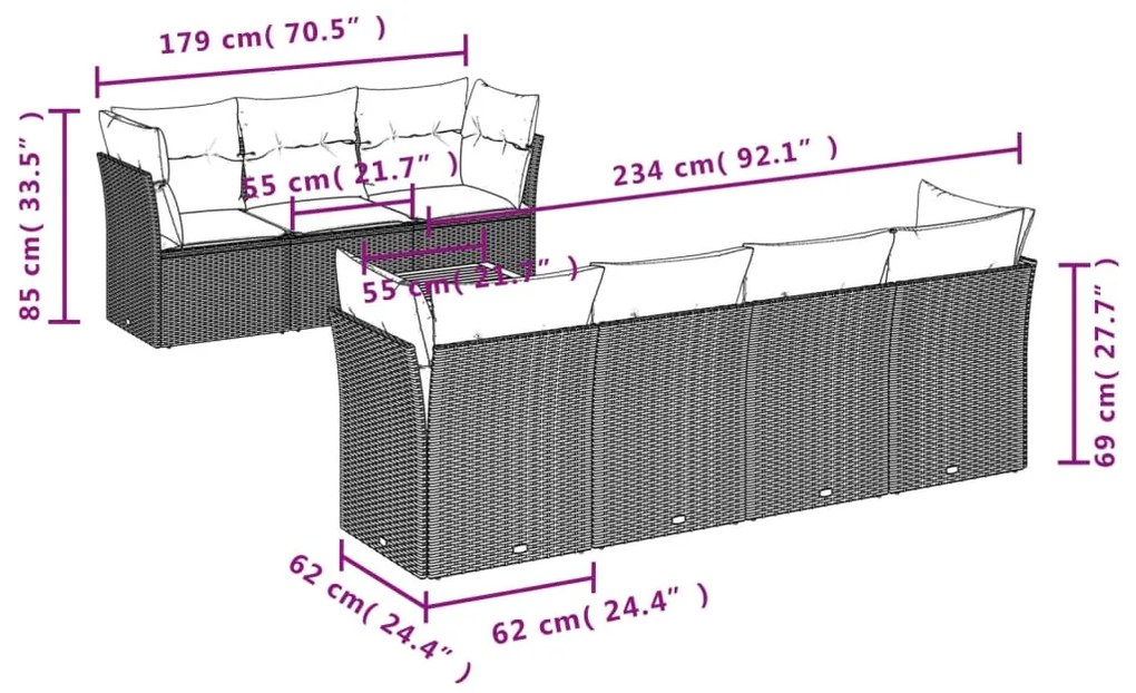 Set Divani da Giardino con Cuscini 8 pz Nero in Polyrattan