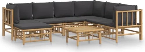 Set Salotto da Giardino 8pz con Cuscini Grigio Scuro Bambù