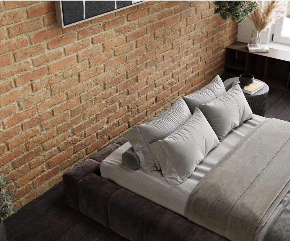 Letto matrimoniale imbottito marrone con spazio contenitivo e rete 160x200 cm Aruba L - Maison de Rêve