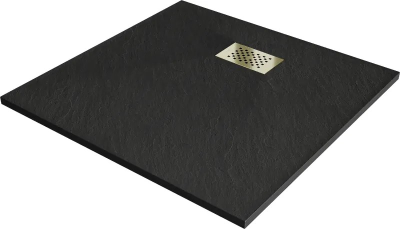 Mexen Hugo piatto doccia quadrato SMC 80 x 80 cm, nero, copertura dorata - 42708080-G