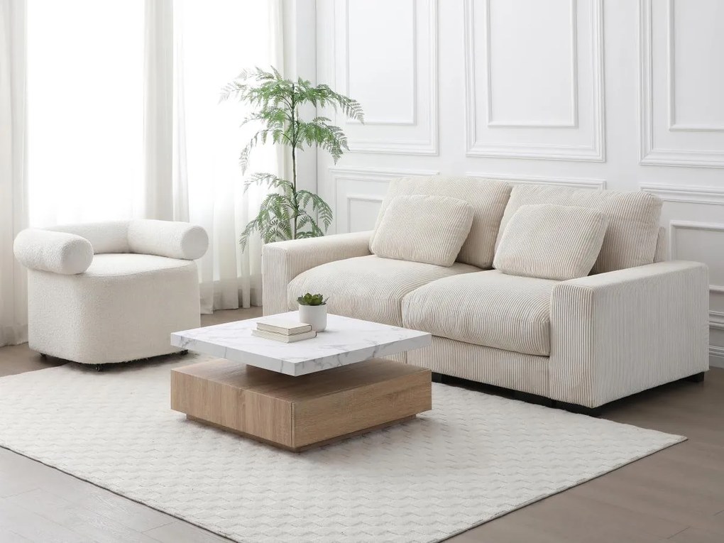 Tavolino girevole con 1 cassetto in MDF Effetto marmo Bianco e Naturale - KYRIA