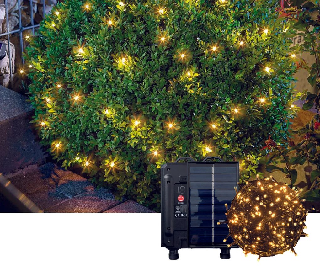 Catene luminose ad Energia Solare 200 Led Bianco Caldo