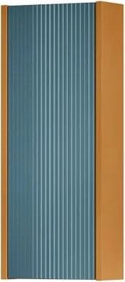 Pensile bagno Niwa cannettato laccato opaco senape con vetro blu pacifico, 1 anta P17 x L30 x H78.5 cm