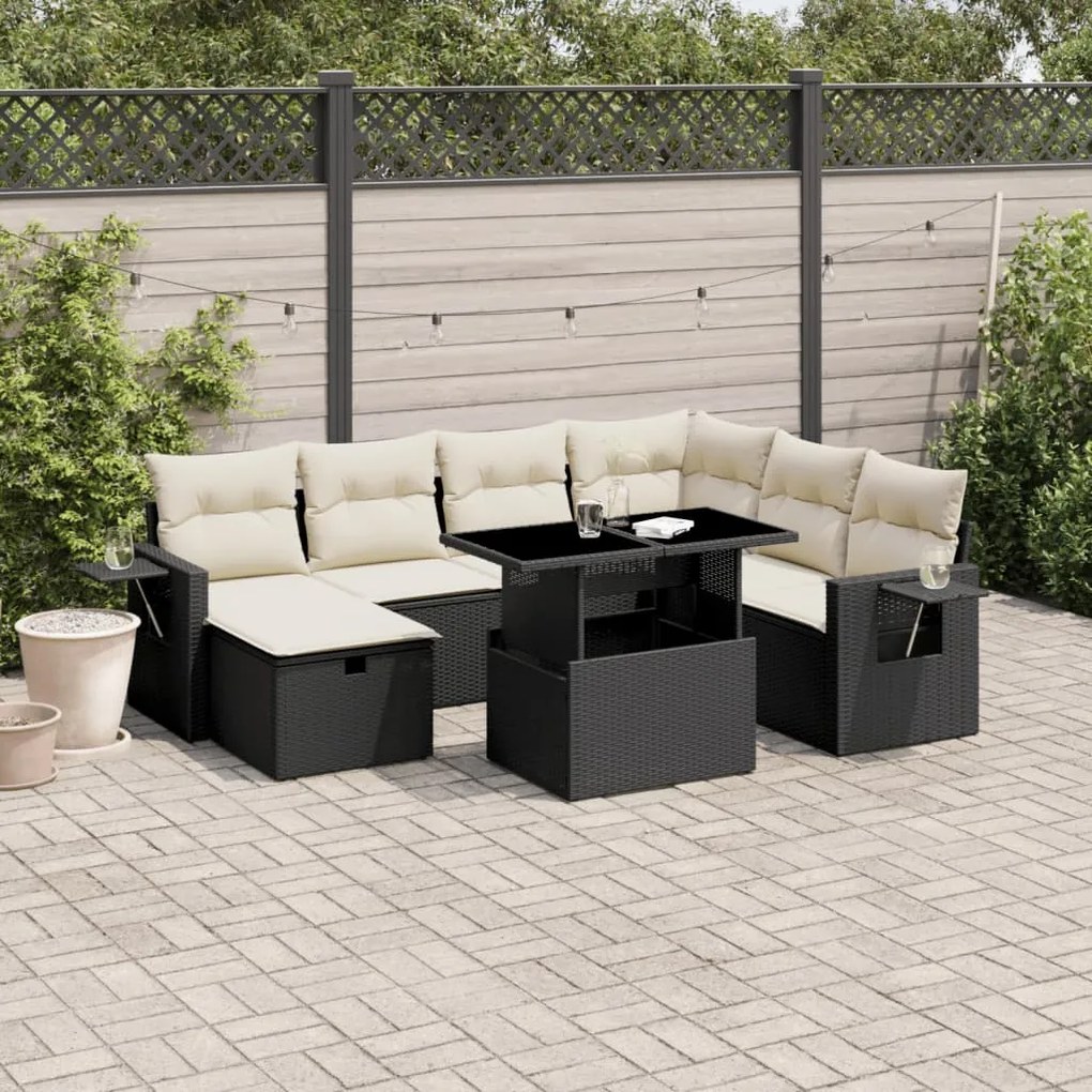 Set divani da giardino con cuscini 8 pz nero in polyrattan