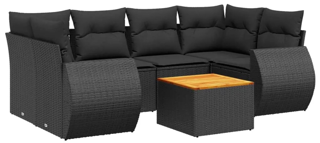 Set Divani da Giardino con Cuscini 7pz Nero Polyrattan