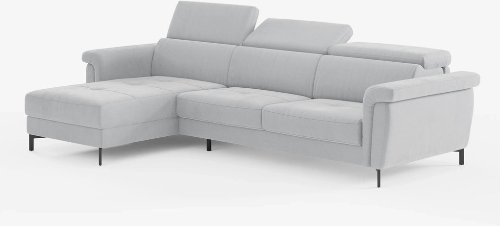 Capri Divano letto angolare con penisola contenitore e poggiatesta reclinabili - elegante tessuto smacchiabile T30