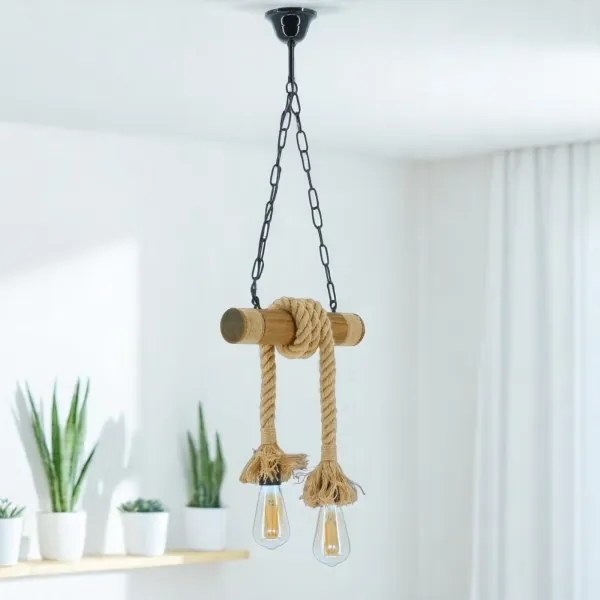 Lampadario a sospensione con catena KOS 2xE27/60W/230V faggio