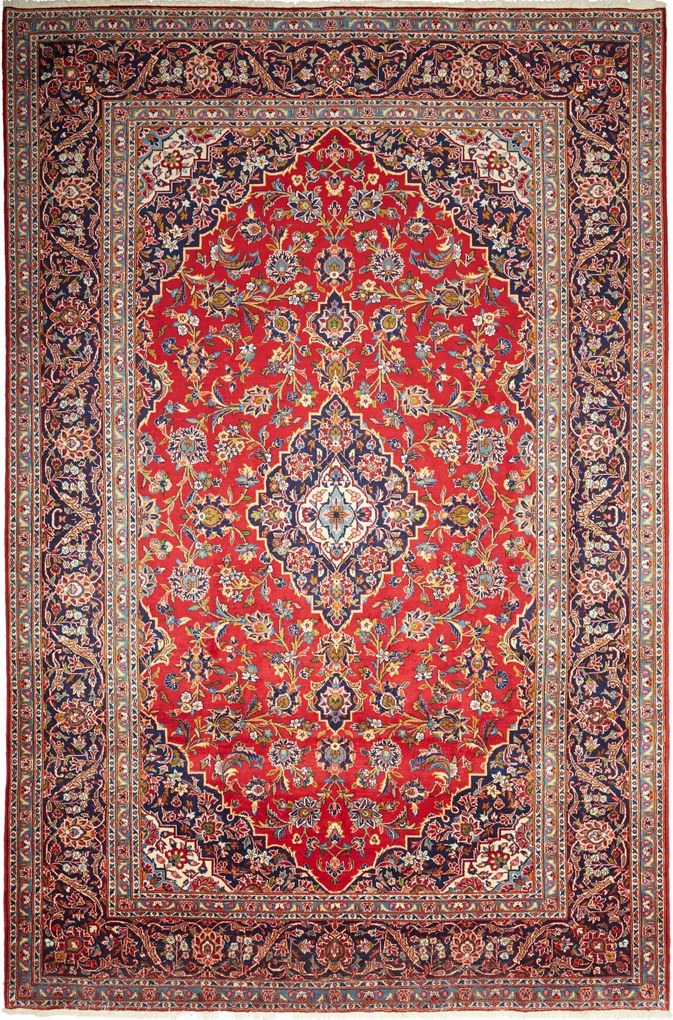 Kashan Tappeto 250 x 370 Blu (Iran) Annodato A Mano