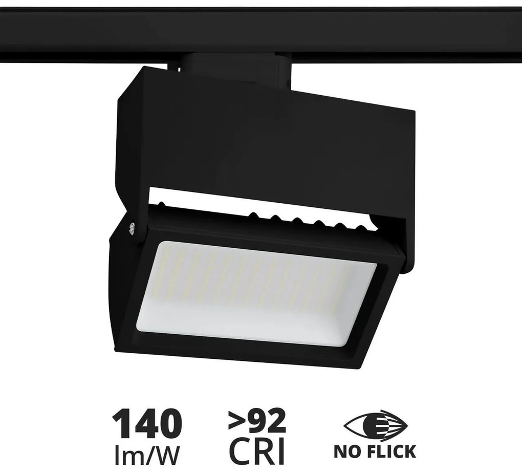 Faro LED 44W per Binario Trifase 100° Nero con driver Philips CRI92 Colore Bianco Caldo 3.000K