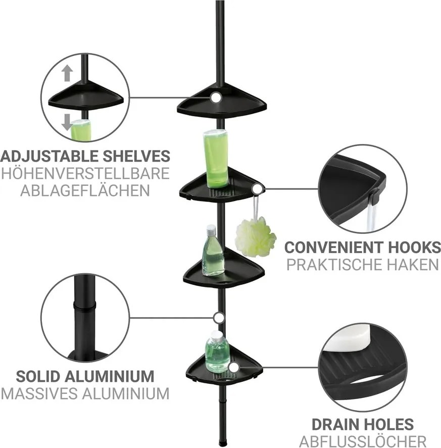 Mensola da bagno telescopica/ad angolo nera in plastica Compact – Wenko
