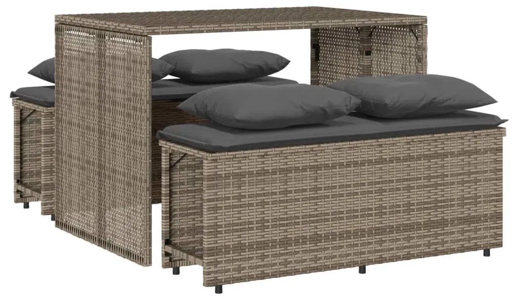 Set da pranzo da giardino 3 pz con cuscini in polyrattan grigio